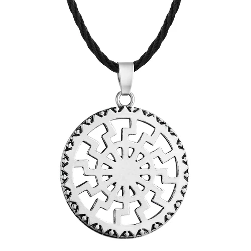 Black Sun Wheel Necklace Slavic Esoteric Occultism Protection Pendant 20" Cord