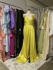 Mac Duggal 12443 Chartreuse Evening Gown with Slit