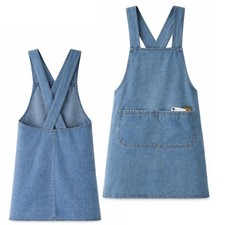 Denim Cross Back Apron for Women, Kitchen Work Apron with Large Pockets for C...