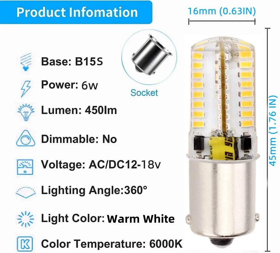 Ba15s 1156 P21w Led 12V Ac/Dc 6w Low Voltage Bulbs, 1141 S8 Single Contact Ba... - Image 2 of 4