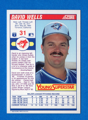 David Wells Toronto Blue Jays #31 1990 Score Young Superstars