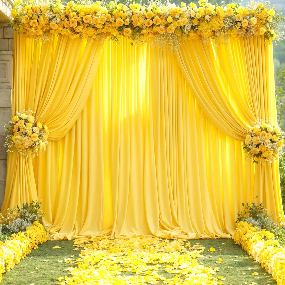 8 Panels Yellow Backdrop Curtain for Parties Wrinkle Free Lemon Yellow Photo ... - Image 2 of 4