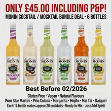 Monin 6x 1L Cocktail Mixers Bundle Pornstar Martini Mai Tai Pina Co +3 BBE02/26