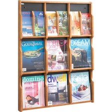 Safco Expose 9-Magazine and 18-Pamphlet Display Rack — Medium Oak, 29 3/4in.W x