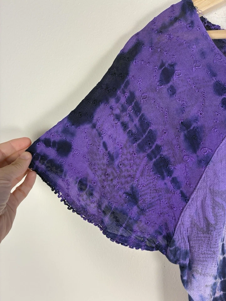 Blusa Sakkas Top Mujer XL Top Púrpura Boho Tie Dye Lentejuelas Hada Fluida Foto 4 de 4