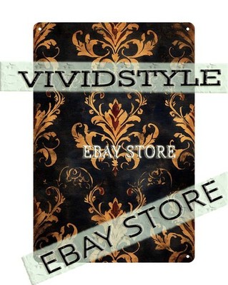 damask black gold tin sign medieval vintage royal ornate decor