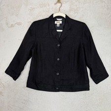 Talbots Black Irish Linen Button Front Jacket Blazer 6P Coastal Chic Minimalist