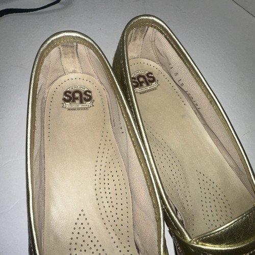 SAS Size 11 Gold Penny Loafers Metallic Wink - Picture 5 of 10