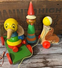 Vintage 1960s Wooden Pull Toy s Elephant Clown FP Seal  Island of Misfit Toys
