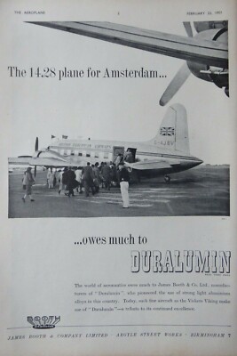 2/1951 PUB JAMES BOOTH DURALUMIN LIGHT ALUMINIUM ALU VICKERS VIKING BEA AD