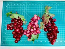 Vintage Artificial Rubber Grapes Realistic Vines Small Bunch Purple Lot of 3