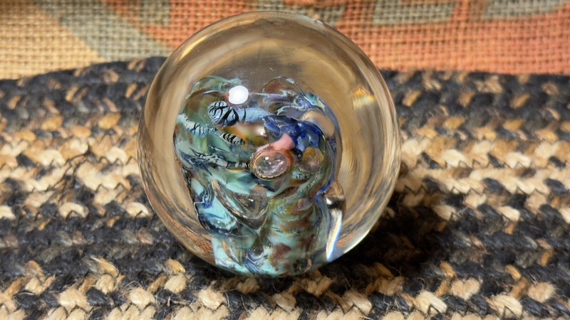 Vintage Jellyfish Orbs Round Ball Bubble Art Glass Paperweight Multi Color