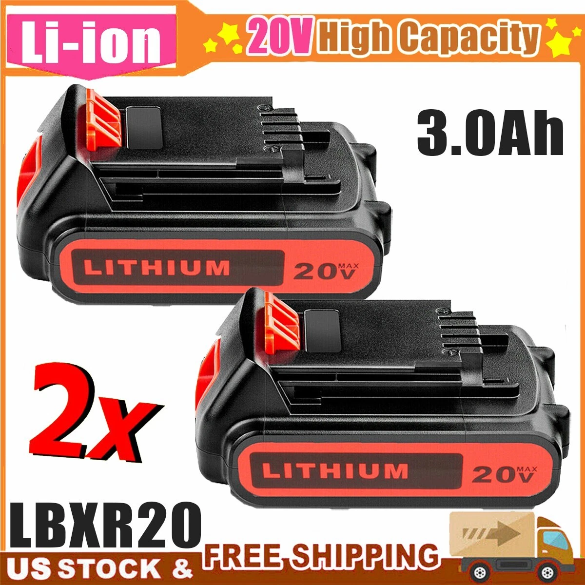 2PACK 20V For Black and Decker LBXR20 20 Volt MAX Lithium LB20 LBX20 Battery  USA