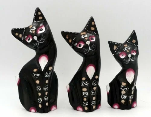 Statue de chats de collection chat en bois