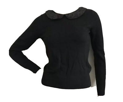 H&M BLACK ALPACA MIX SEQUIN COLLAR JUMPER TOP UK 6-8