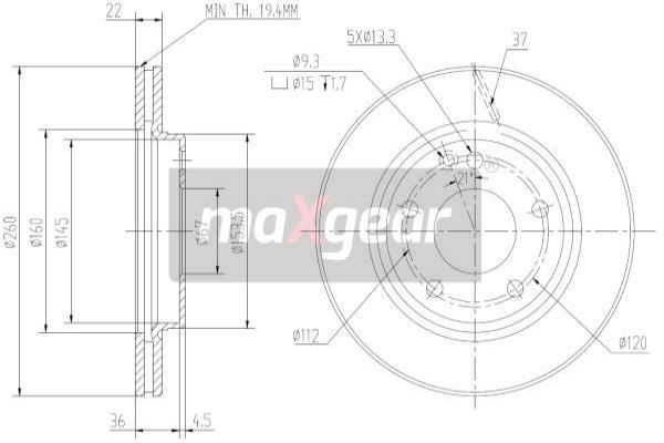 2X Maxgear 19-0802 Bremsscheibe FüR MERCEDES-BENZ-image