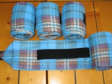 NEW set of 4 blue with purple/black plaid polo wraps horse/pony leg wraps 