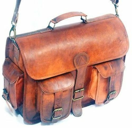 Men's Real Leather Vintage Brown Large Messenger Shoulder Laptop Bag Briefcase