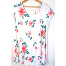 Heart Hips Women 2X White Floral Mini Dress Soft Stretchy Cross Strap Back 