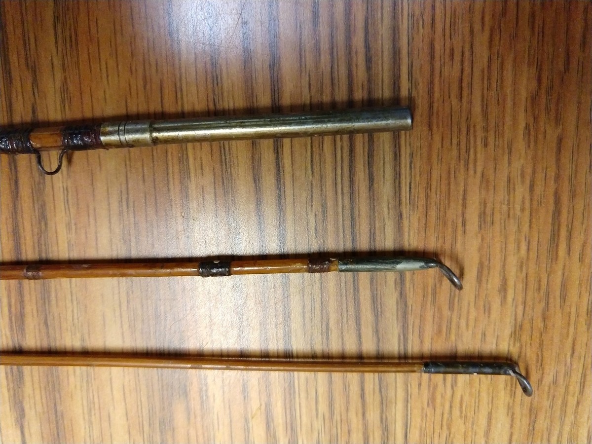 antique wood fishing pole 6 sided Vintage Antique Wood Fishing Rod Pole, With Holder, Bamboo? Nice!