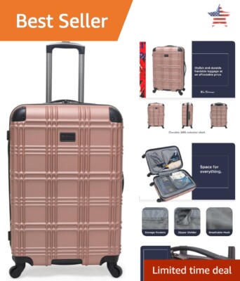 Rose Gold Hardside Spinner Luggage Lightweight Durable, 24