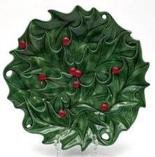 Atlantic Mold Hand Painted Christmas Holly Berries And Leaves Plate