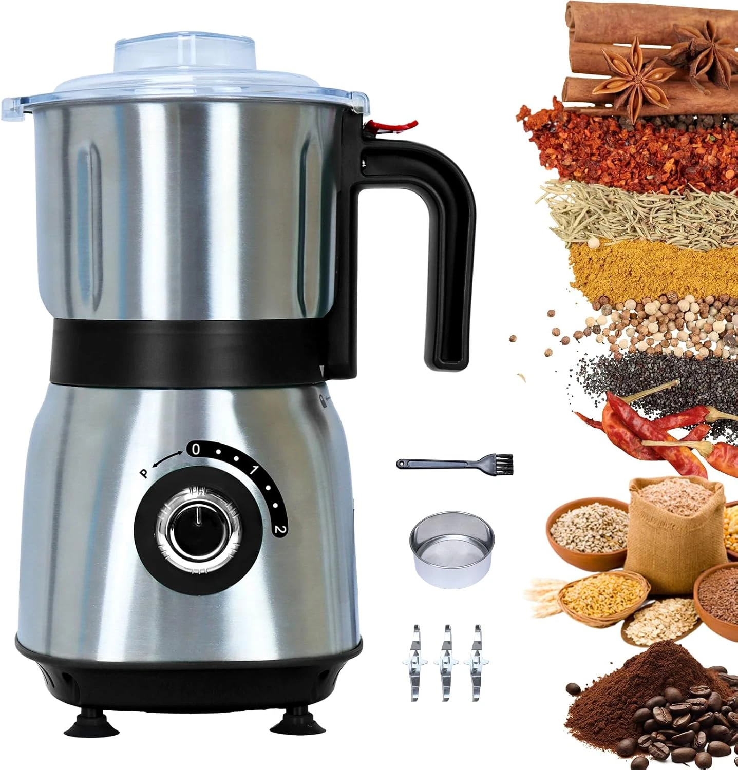 Powerful 500W Kitchen Grinder | Grinds Spices, Nuts, Grains & Coffee