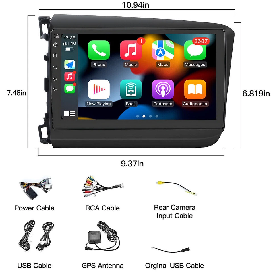 For 2012-2015 Honda Civic Apple Carplay Android 13.0 Car Stereo Radio 4G+64G GPS - Image 3 of 4