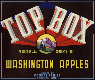 Top Box Brand Apple Crate Label - Basket Fruits - Yakima Wash