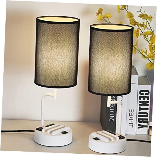 Table Lamp with 3 USB Charging Ports, Modern Desk Lamp with AC Black+White-image