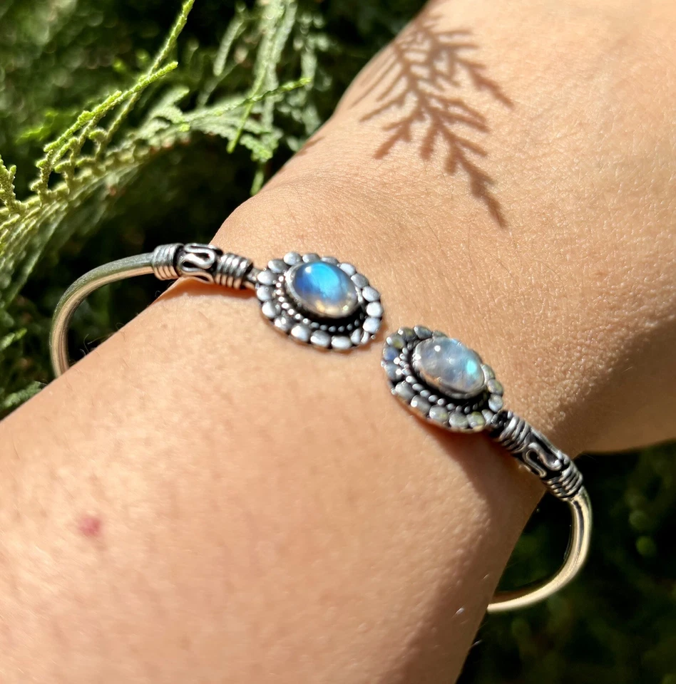 Handmade Cuff Bangle Bracelet Jewelry German Silver, Natural Labradorite, 1 - Image 3 of 4