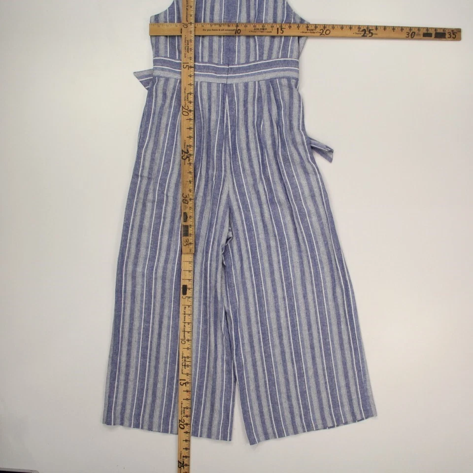 Calvin Klein Women's Linen Blend Wide Leg Jumpsuit Size 12 Blue White Striped — 第 4/4 张图片