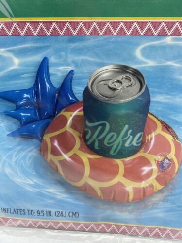 LOT OF 4 Inflatable Pineapple Floating Beer Soda Can Cup Holder Pool Party 9.5” - Picture 1 of 5