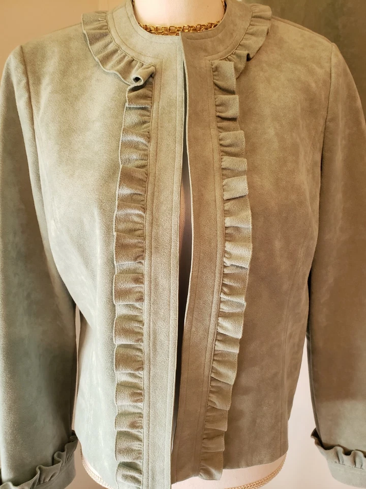 Blazer y falda a juego de gamuza verde Abe Schrader de colección talla 12 excelente conjunto Foto 2 de 4