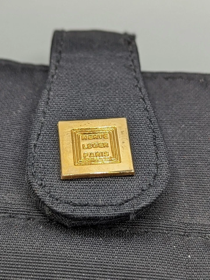 Herve Leger Paris Black Fabric Purse Bag Handbag Designer Zip Logo - Image 2 of 4