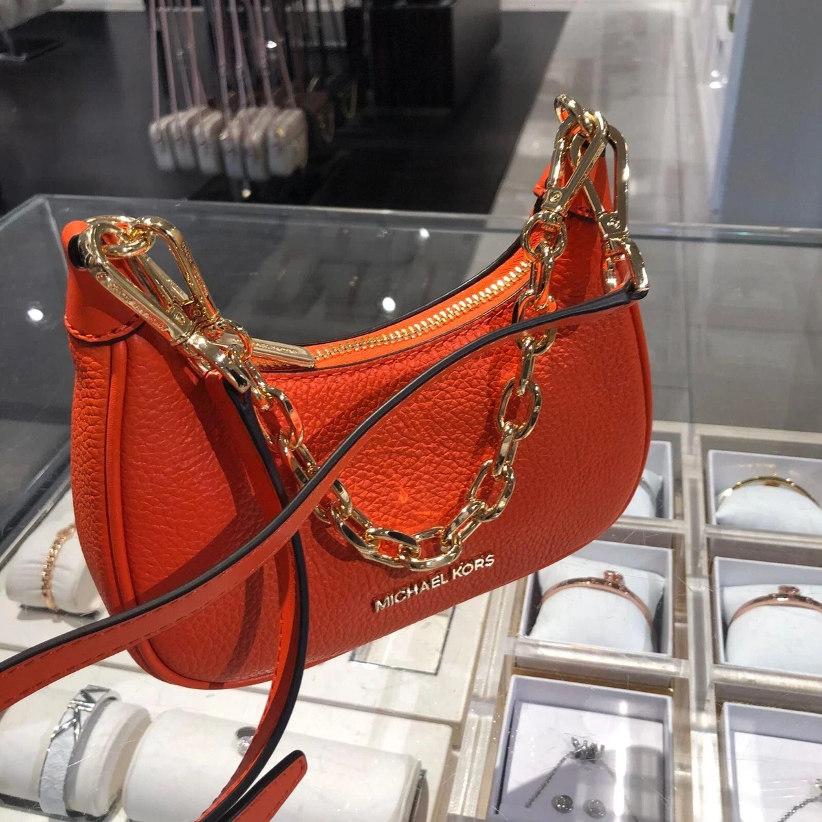 MICHAEL KORS CORA MINI POUCHETTE SHOULDER CROSSBODY BAG HANDBAG PURSE POPPY
