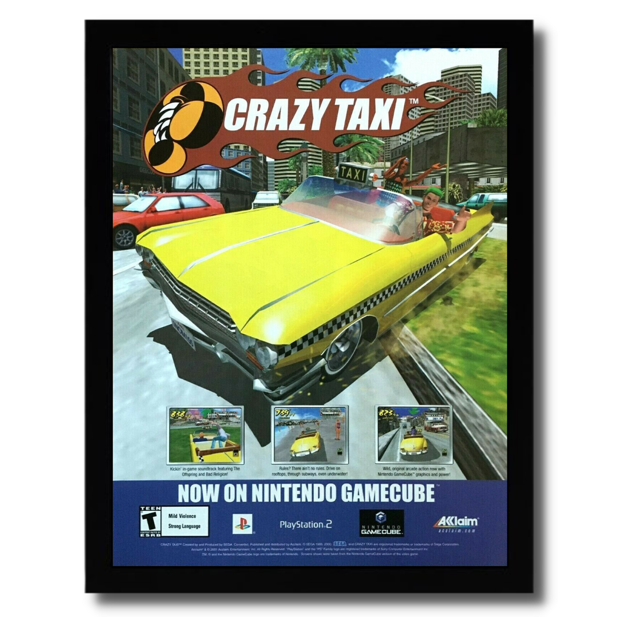 2001 Crazy Taxi Framed Print Ad/Poster Original Sega Dreamcast