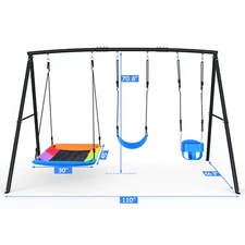 440lbs Heavy Duty Frame Outdoor Metal Swing Set Kids Adult Backyard w/ 3 Swings