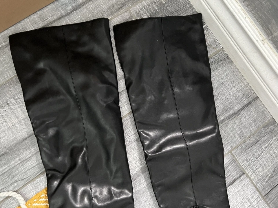 Call It Spring Over The Knee High Heeled Zip Faux Leather Boots Black Size 8 New - Image 4 of 4