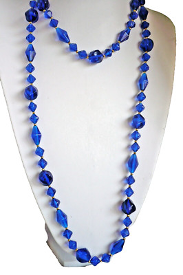 lange Kette 120 cm Acryl blau gold NEU + TOP