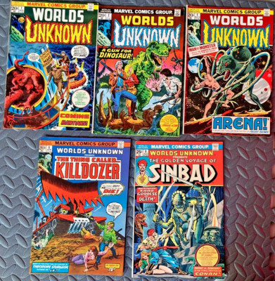 Worlds Unknown Lot! (1973), #1, 2, 3,4,5 6  & 8 (sinbad)! Marvel Comics! FN-VF