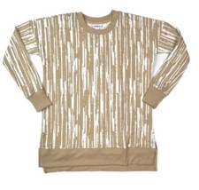 Large Lularoe Hannah Crewneck Sweatshirt Striped Beige white Fits 14/16 Stretchy