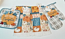 Pumpkin Kitchen Dish Towels 4 Pc Set 100 Cotton White And Orange Fall Harvest