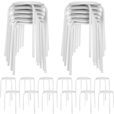 12 Pcs Classroom Stackable Stool with Padded Seat Round Bar Stools, 18'' (White)