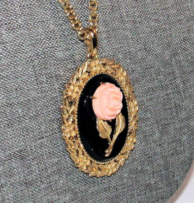 ◇VINTAGE HOLLYWOOD◇ Color Rose Necklace_VH2435NE010M Vintage Avon Serena Rose Cameo Pendant Necklace Mirror | eBay
