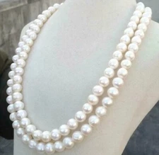 36 inch 9-10mm AAA Akoya white pearl necklace 14k Yellow Gold Clasp