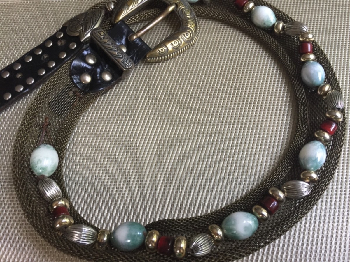 Ceinture Vintage Pour Femme Nanni (Italie) - Maille Métal Avec Perles Et Cuir - Taille XS/S