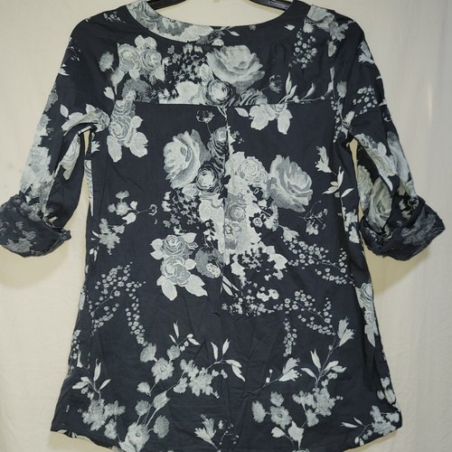 Soft Surroundings Sz S Tuberosa Long Sleeve/ Rolled Blouse Navy Floral Popover - Picture 3 of 17