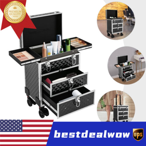Professional Rolling Makeup Case Train Case Cosmetic Trolley Cosmetic Organizer