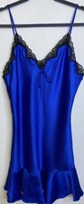 Vintage Undercover Wear Women Nightgown Blue Teddy Lingerie Black Lace Ruffle L